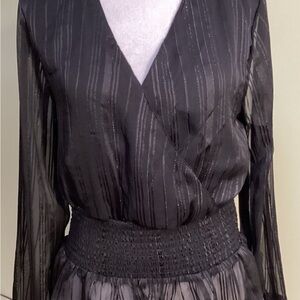 Japna Black Sheer Striped Wrap Blouse